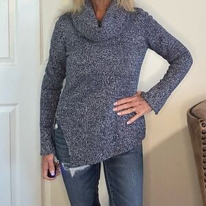 WHBM Navy Blue Silver Sparkle Cowl Neck Sweater EXC Like New Small